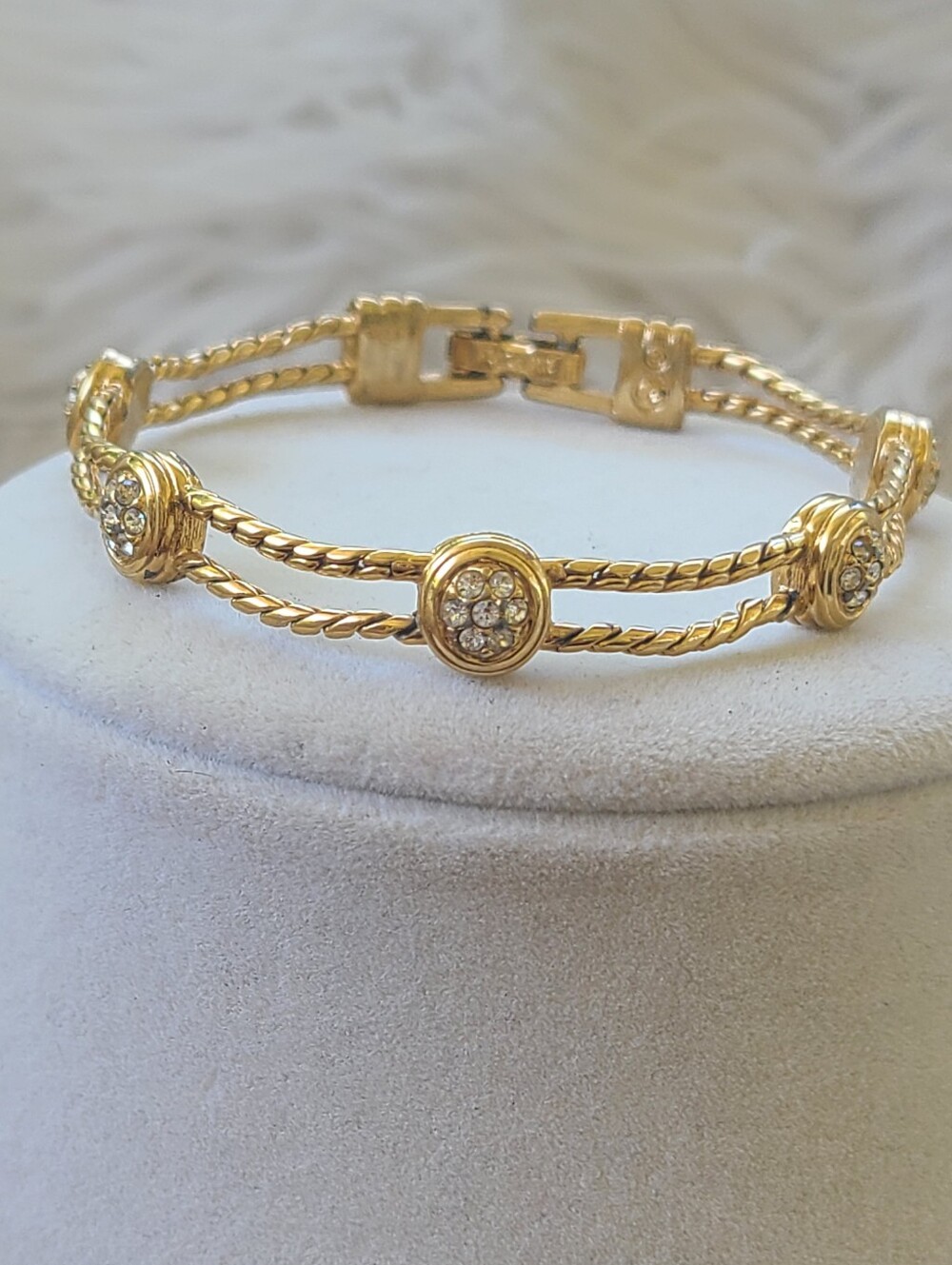Swarovski Gold Crystal Accent Rope Bracelet- Good Vintage Condition